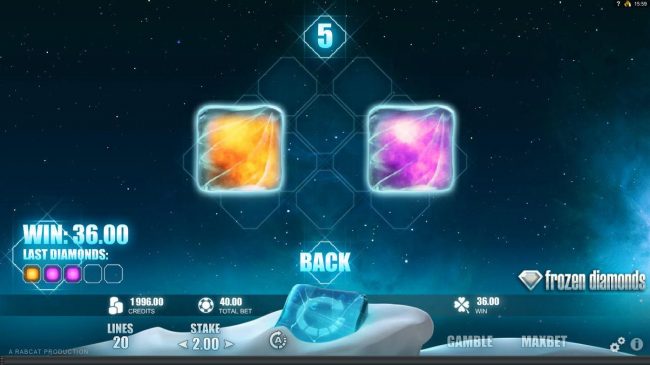 Gamble Feature - Select a frozen square, if it reveals a diamond you win, if not game play ends.