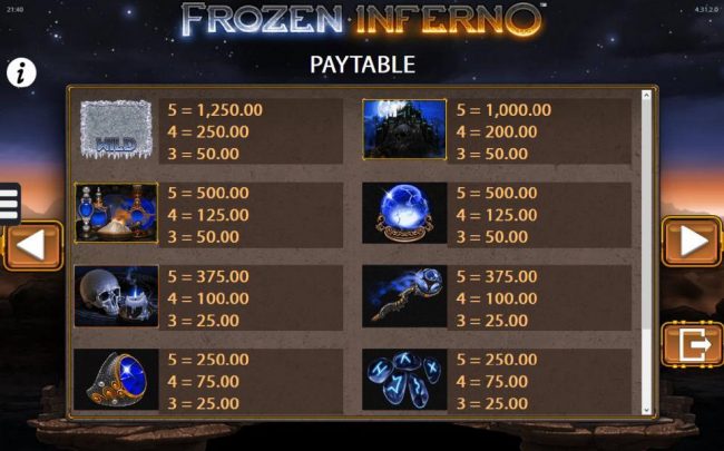Frozen Slot game symbols paytable