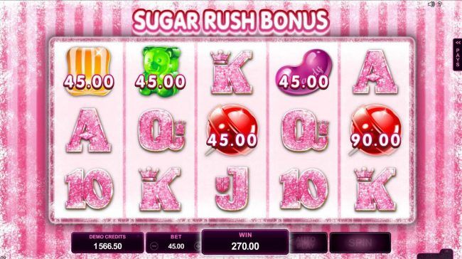 Sugar Rush Bonus randomly triggered and awards a 270.00 cash prize.