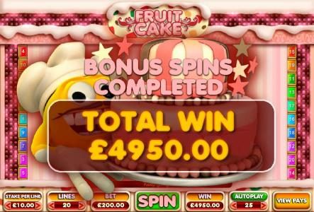 Bonus spins payout an 4950.00 mega jackpot award.