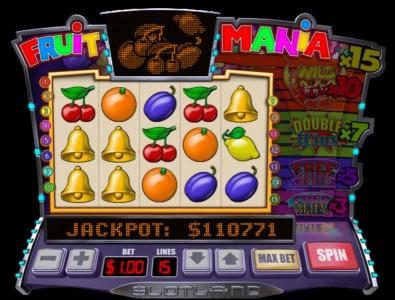 Main game board featuring five reels and 15 paylines