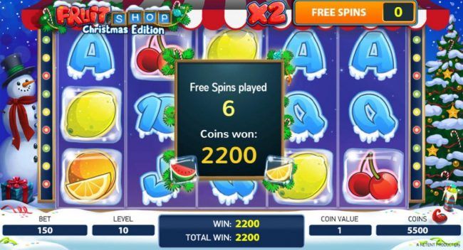 A 2,200 coin payout awraded after playing 6 free spins.