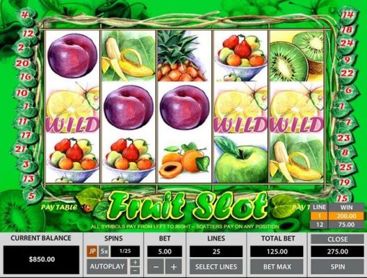 A five of a kind triggers a 200.00 jackpot win.