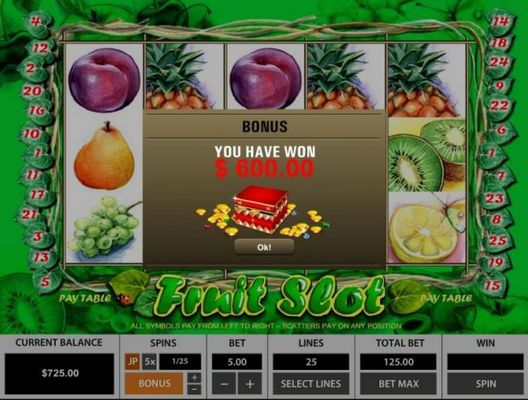 Pineapple bonus awards a 600.00 prize award.
