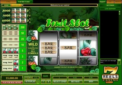 Classic Slot game featuring three reels and three paylines