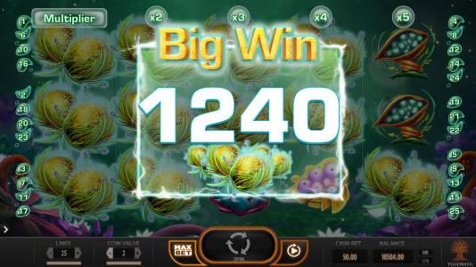 Multiple winning paylines triggers a 1240 coin big win!