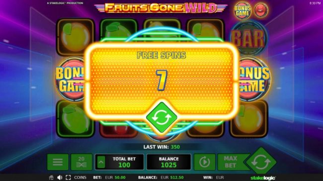 7 free spins awarded