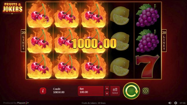 Stacked fruit symbols leads to a big payout