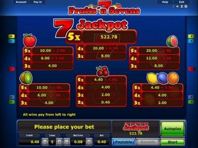 Slot game symbols paytable