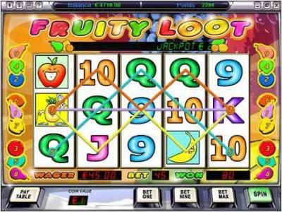 main game board featuring five reels and nine paylines