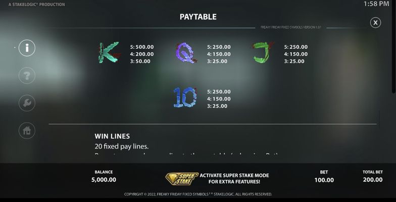 Low Value Symbols Paytable