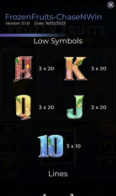 Low Value Symbols Paytable