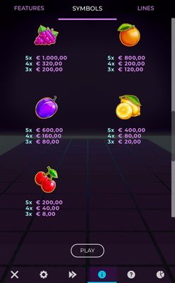 Low Value Symbols Paytable