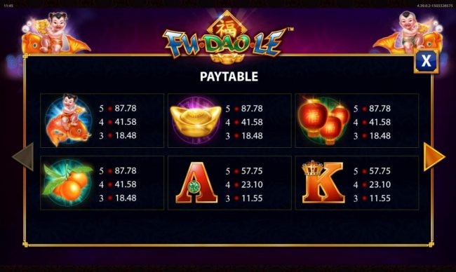 High value slot game symbols paytable