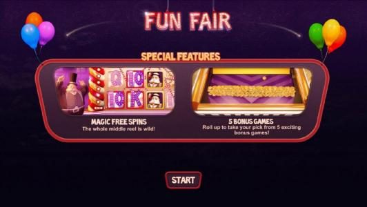 speacial features - magic free spins and 5 bonus games