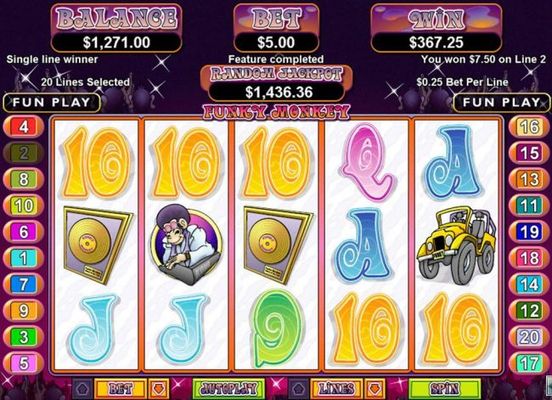 The Fre Games feature pays out a total of 367.25 after playing 20 free spins.