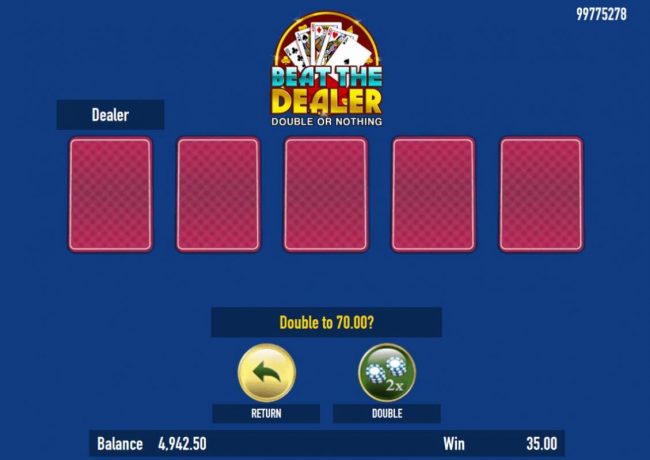 Beat The Dealer - Double or Nothing Gamble Feature Game Board - Select a card that is higher than the dealers for a chance to double your winnings.