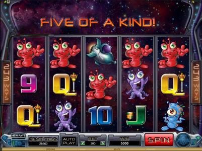 five of a kind triggers a 5000 coin big win jackpot