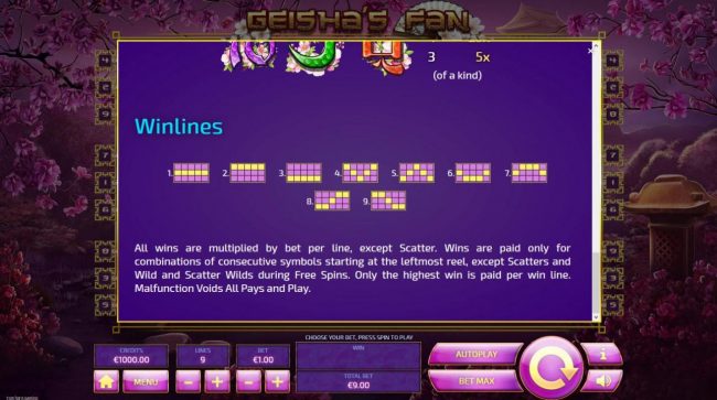 Paylines 1-9