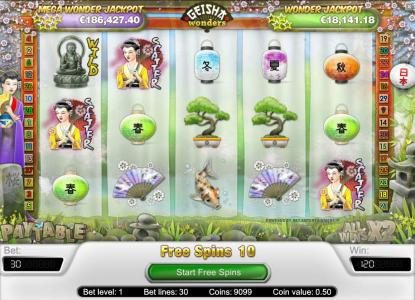 three or scatter symbols triggers free spins bonus feature