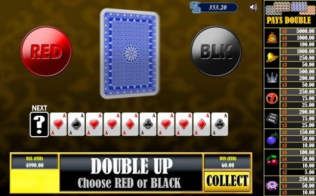 Gamble Feature - To gamble any win press Gamble then select Red or Black