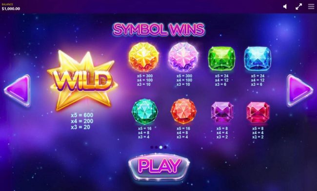 Slot game symbols paytable.