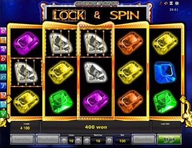 Lock and Spin feature triggers a 400 coin payout.