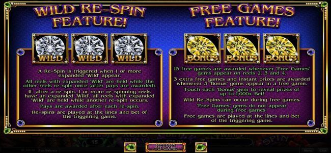Wild Re-Spin Feature and Free Games Feature Rules