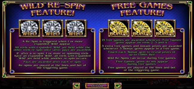 Wild Re-Spin Feature and Free Games Feature Rules
