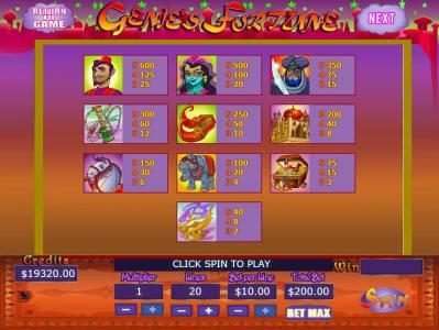 Slot game symbols paytable