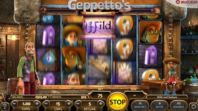 Landing a Geppetto symbol anywhere on reels 1, 2 or 3 will trigger the wild scroll and respin