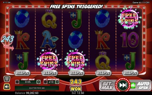Gem Riches :: Scatter symbols triggers the free spins bonus feature