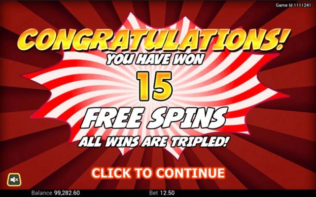 15 free spins awarded