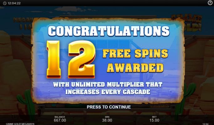 12 free spins awarded