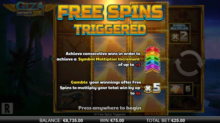 10 free spins awarded