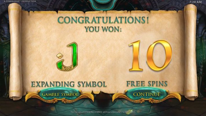 10 free spins awarded