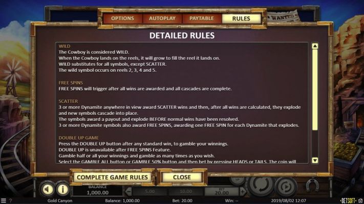 Gold Canyon :: General Game Rules