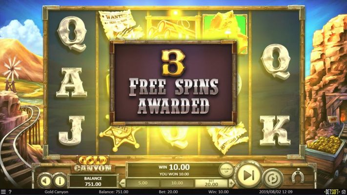 Gold Canyon :: 3 Free Spins Awarded