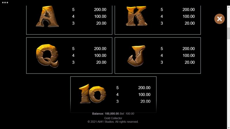 Paytable - Low Value Symbols