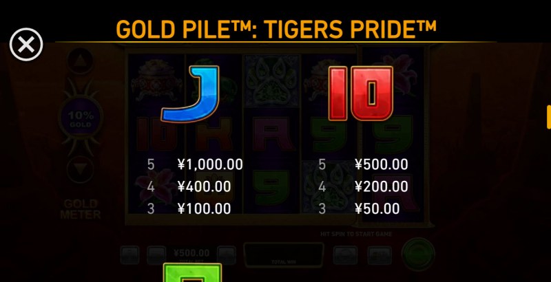 Gold Pile Tigers Pride :: Paytable - Low Value Symbols