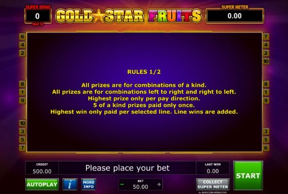 Gold Star Fruits :: General Game Rules