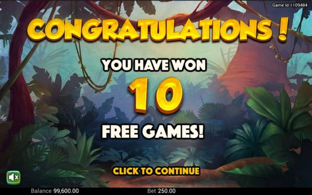 10 free spins awarded