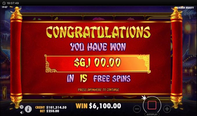 Total free spins payout