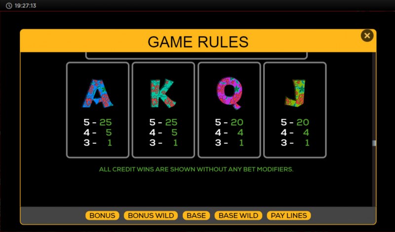 Paytable - Low Value Symbols