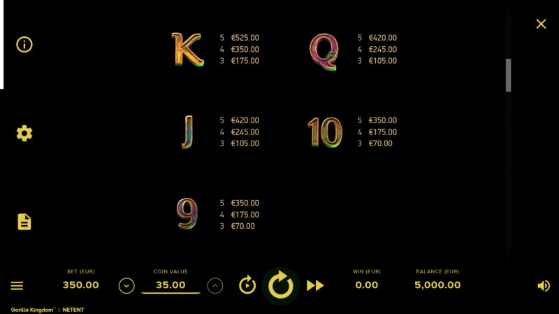 Paytable - Low Value Symbols