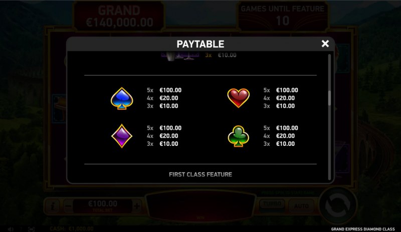 Grand Express Diamond Class :: Paytable - Low Value Symbols