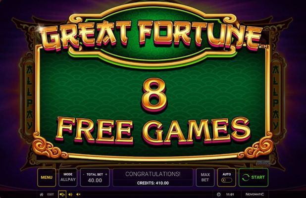 8 free spins awarded