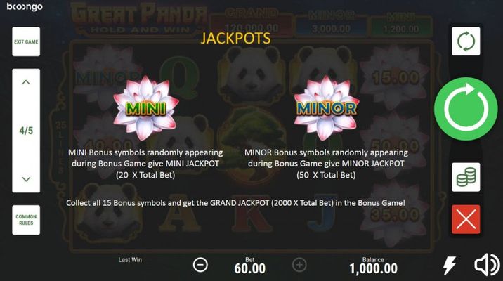 Great Panda Hold and Win :: Jackpot Rules
