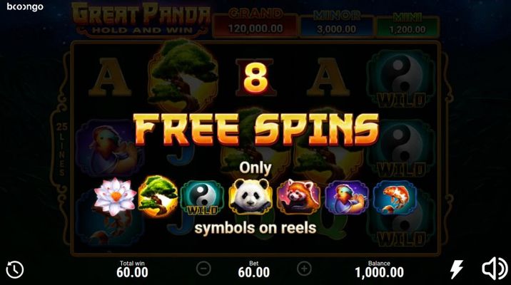 8 free spins awarded