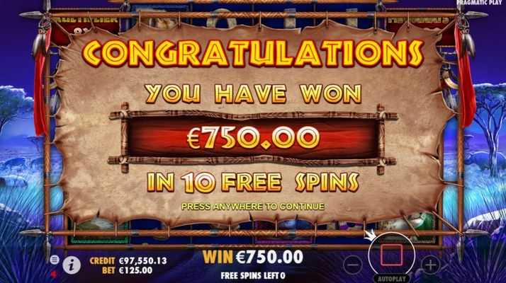 Total free spins payout